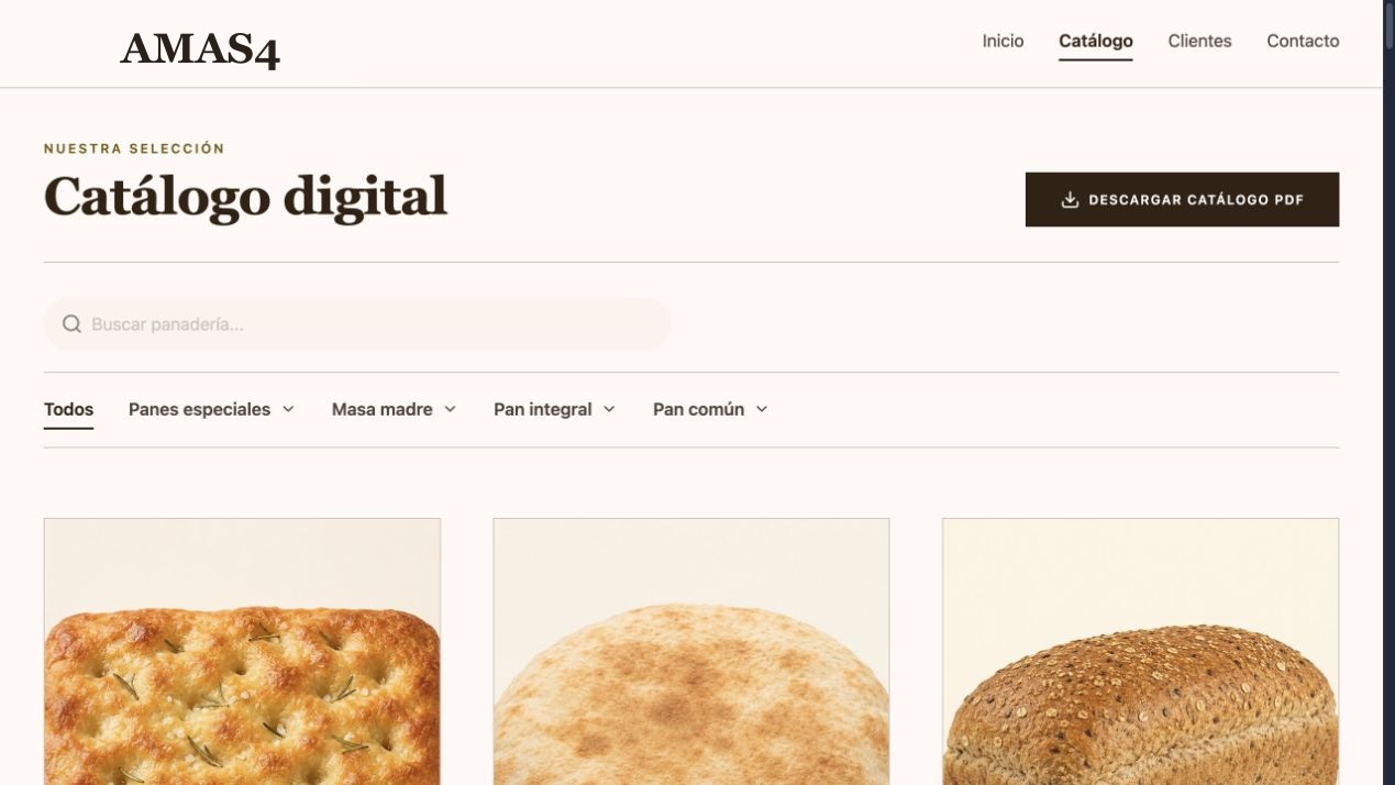 Catálogo digital de productos de una panadería en AMAS4